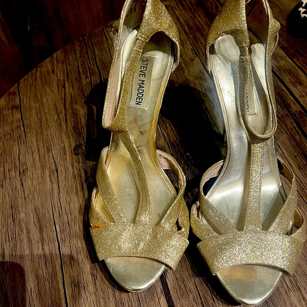 Gold sparkly platform sandals